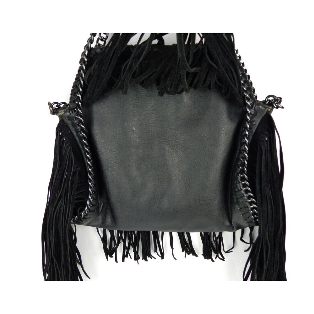 Steve Madden Fringe Chain Satchel Shoulder Bag Black Boho Festival Purse Rock - Picture 6 of 12